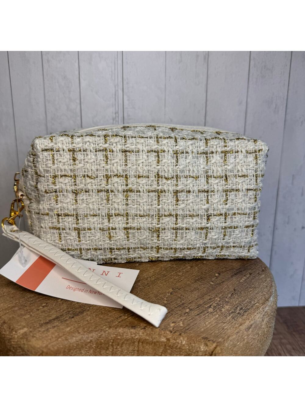 Tweed Pouch with Removable Wristlet Strap Neutral Bag NEW FAST SHIP